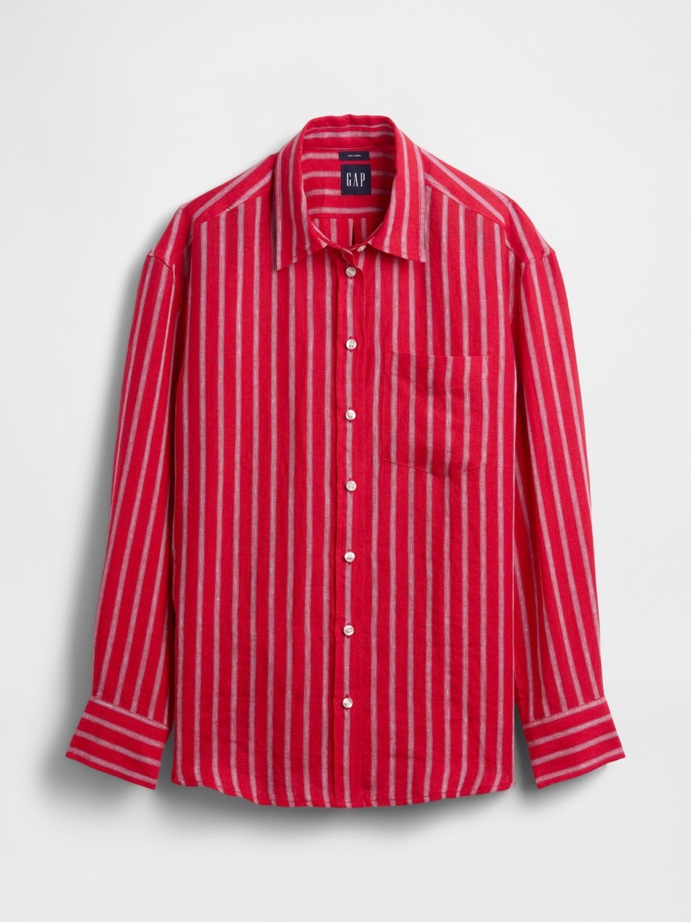 GAP Red and Light Pink Striped Long-Sleeve Button-Down Shirt